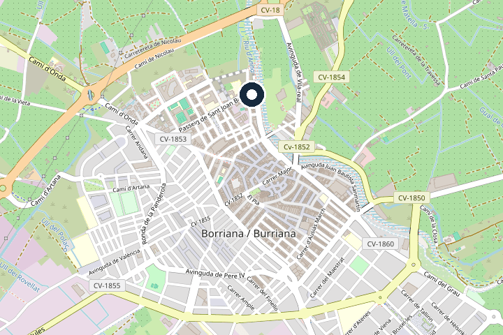 Mapa de Burriana con MesRapid marcado, en el Paseo San Juan Bosco